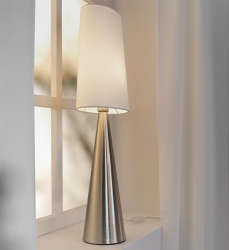 MARKSLOJD NOWOCZESNA LAMPA NOCNA STOŁOWA CONUS 108624 SATIN NICKEL/OFFWHITE
