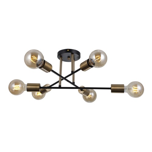 ITALUX LAMPA SUFITOWA ŻYRANDOL FORMIO PND-4052-6-BL-HBR BLACK/GOLD