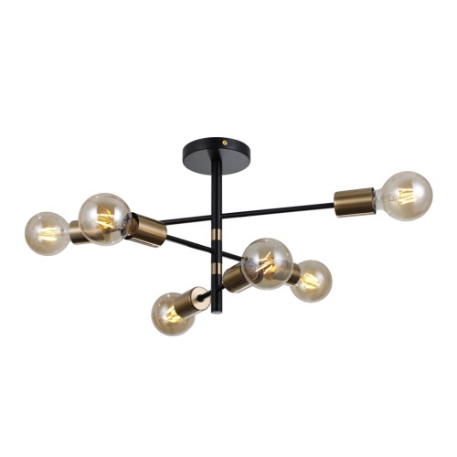 ITALUX NOWOCZESNA LAMPA SUFITOWA PLAFON ŻYRANDOL PIANSI PND-4025-6-BL-HBR BLACK/GOLD