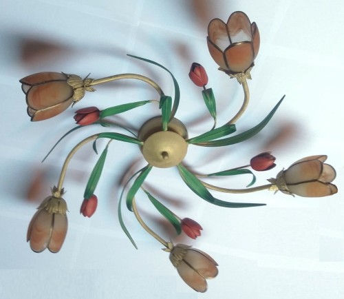 STYLOWA LAMPA SUFITOWA PLAFON ROZETA FLOWERS 5 RETRO ECRU ANTYCZNY