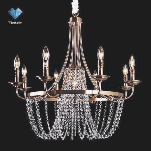 E-STAR ŚWIECZNIKOWY ŻYRANDOL KRYSZTAŁOWY GRAND 9 PATYNA ANTIQUE BRASS
