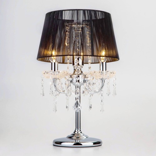 E-STAR LAMPA NOCNA KRYSZTAŁOWA Z ABAŻUREM ISABELL CZARNA CHROM