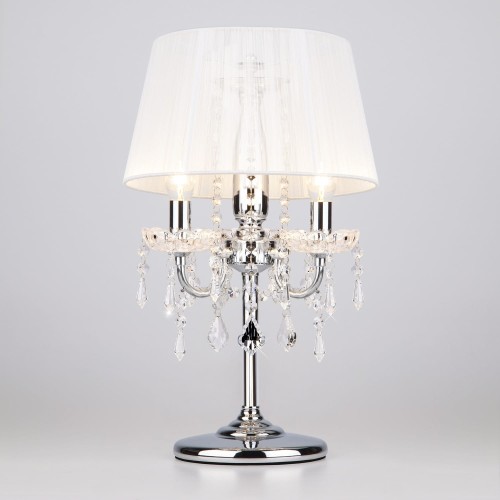 E-STAR LAMPA NOCNA KRYSZTAŁOWA Z ABAŻUREM ISABELL BIAŁA CHROM