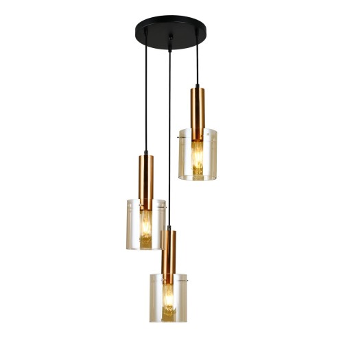 ITALUX NOWOCZESNA LAMPA WISZĄCA PLAFON SARDO PND-5581-3A-BRO+AMB BLACK/MOSIĄDZ